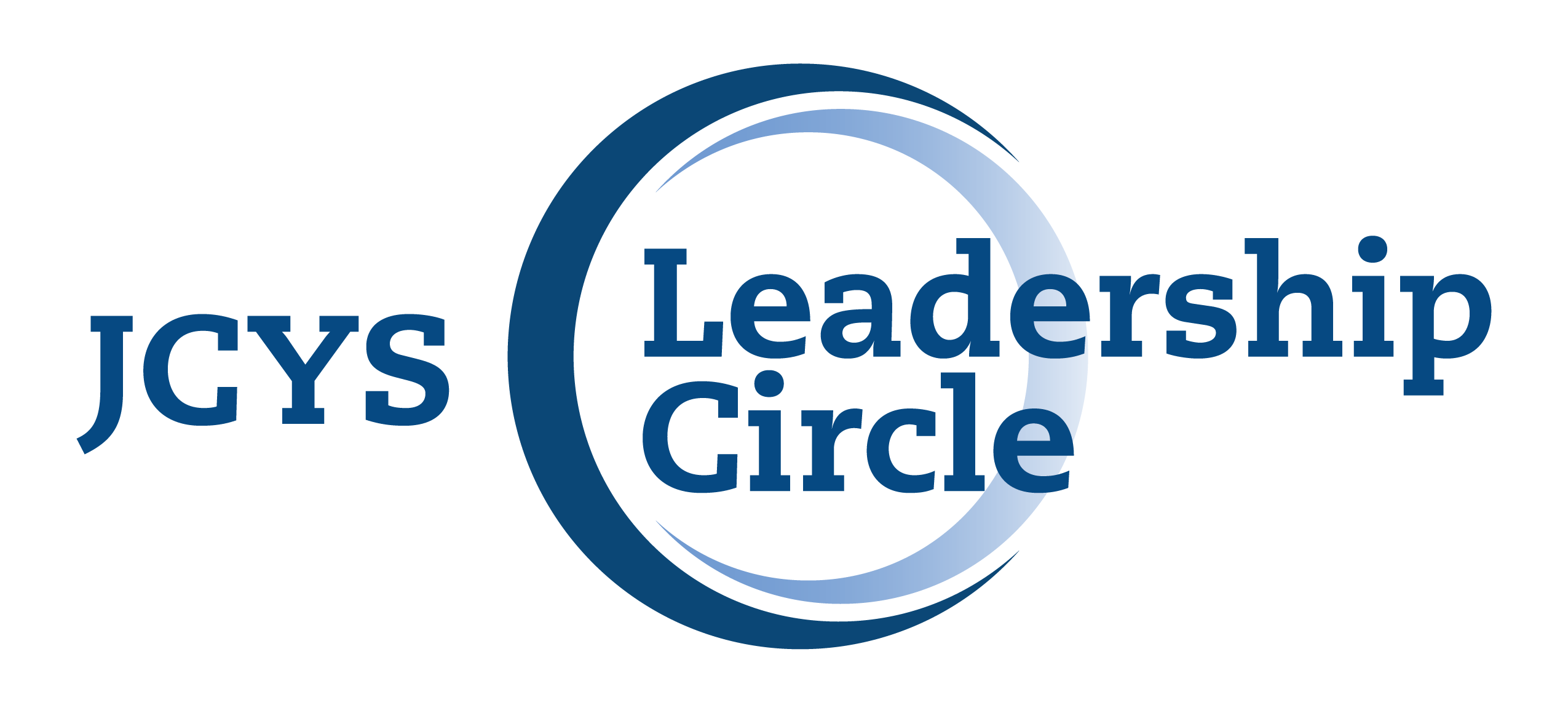 Logo with the text JCYS Leadership Circle in blue. The words Leadership Circle are inside a blue circular design, partially overlapping the JCYS text on the left. The background is light gray.